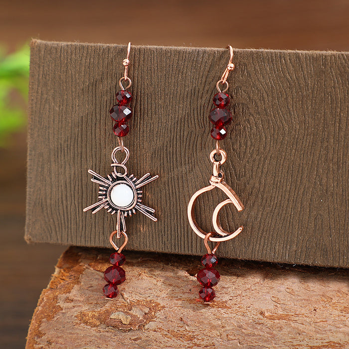 Wholesale New Copper-Tone Star,  Moon,  and Burgundy Beaded Dangle Earrings