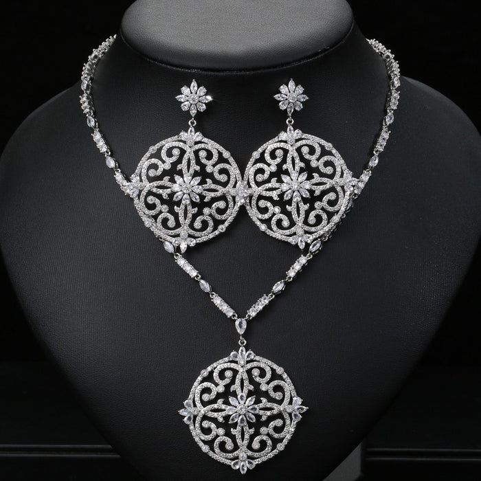 Wholesale Dubai India Zircon Necklace Earrings Set Chain Bridal Women Jewelry