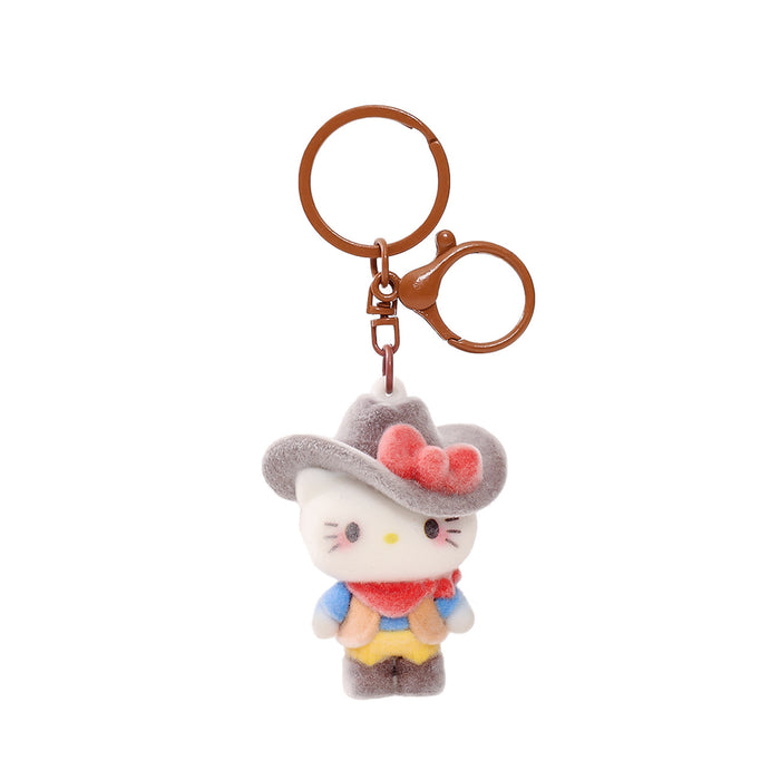Wholesale Flocked Denim Cat Keychain Cute Bag Charm for Backpack MOQ≥2