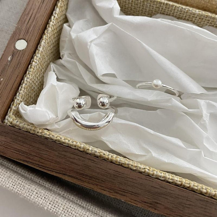Wholesale Smiling face spherical ring, female index finger, pure silver, niche design, fashionable and personalized