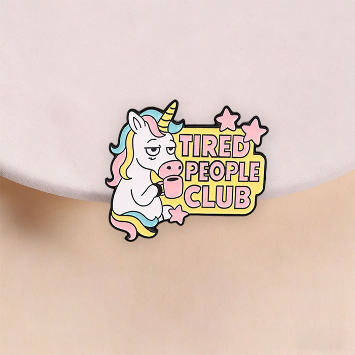 Wholesale Trendy Unicorn Coffee Pony Brooch Sleepy Horse Metal Badge Fashion Accessory