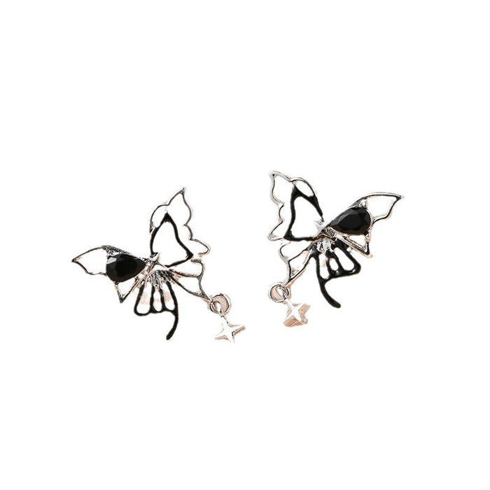 Wholesale Asymmetric butterfly hollow silver needle earrings, new personalized and niche earrings, high-end and versatile earrings