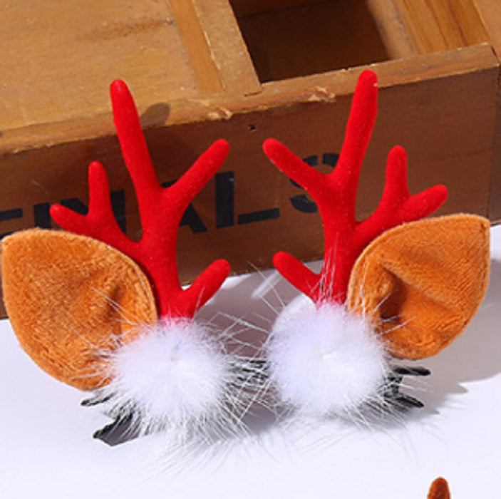 Wholesale Christmas Headdress Antlers Kidsren' s Hairpin Christmas Hairpin Hair Ball Duckbill Clip Cute Deer Bangs Hairpin