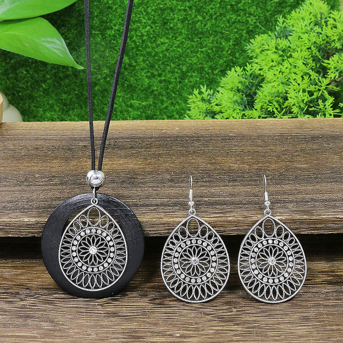 Wholesale Ethnic Geometric Antique Silver Alloy Earring Necklace Set - 4 Styles MOQ≥2