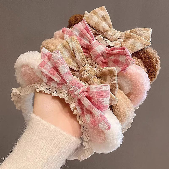 Wholesale Cute lace-trimmed bow bear ear plush headband