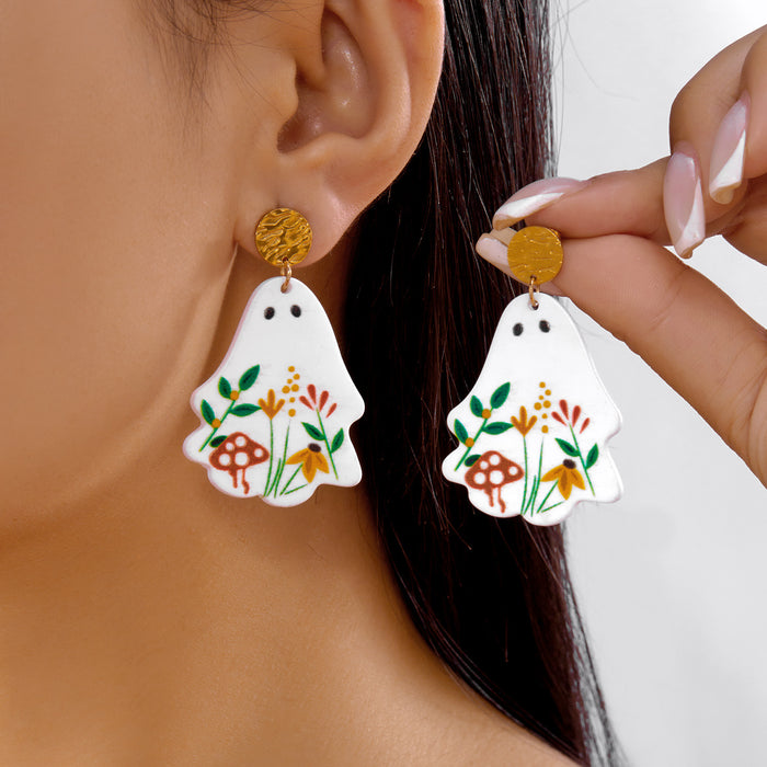 Wholesale  Plate Earrings Creative Versatile  Acrylic Flower Ghost Skull Earrings