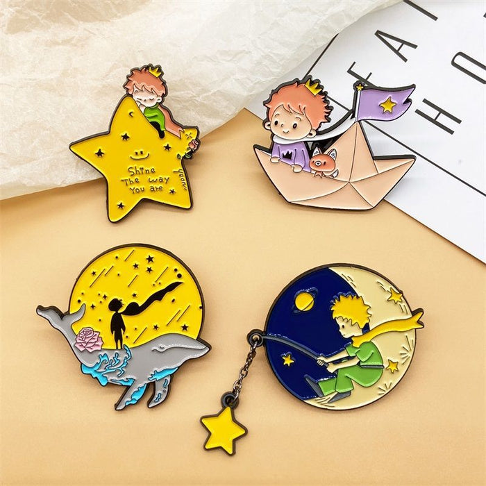 Wholesale Cartoon Anime Little Prince Series Peripheral Brooch Metal Cute Whale Badge Pendant Jewelry Clothing Accessories