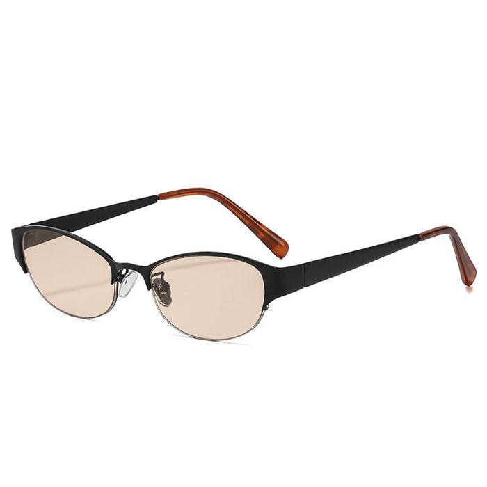 Wholesale Metal Gold Frame Oval Sunglasses with UV400 - Trendy Punk Style Unisex Sun Protection
