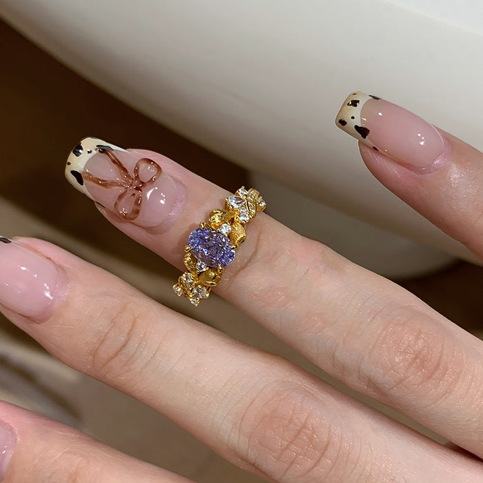 Wholesale Bauhinia ring, women's purple diamond inlaid light luxury ring