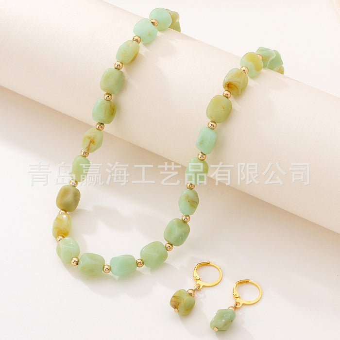 Vintage Bohemian Beaded Acrylic Imitation Jade Necklace Sets JDC-NE-YH001