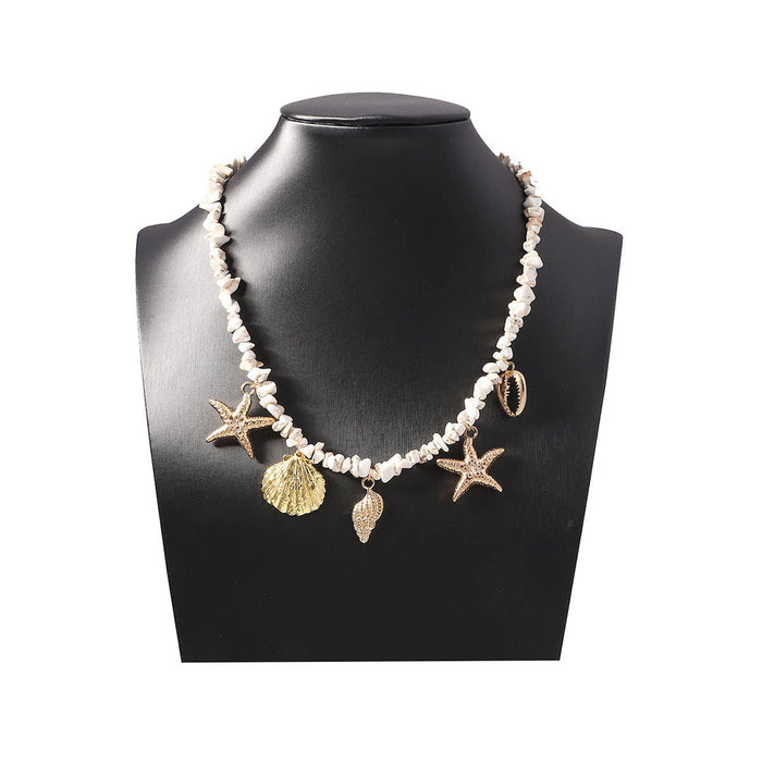 Wholesale Ocean Vacation Style Beach Shell Conch Sea Star White Turquoise Necklace