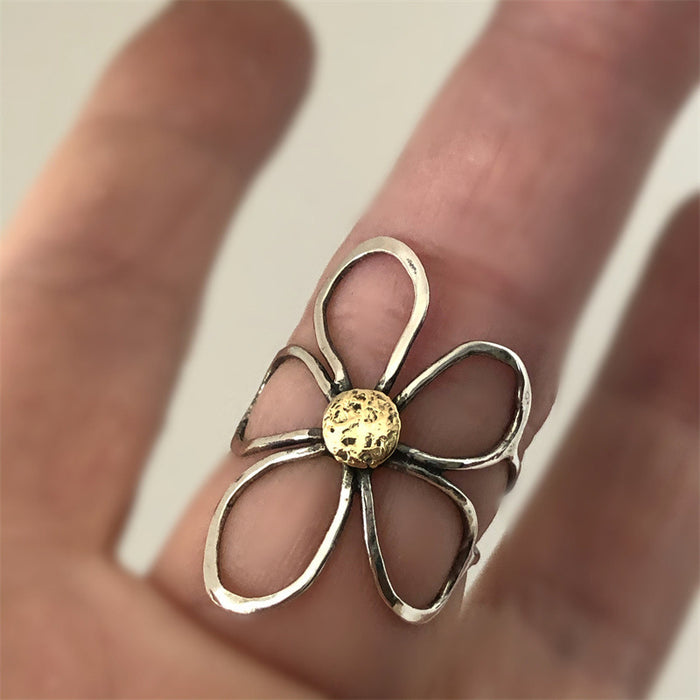 Wholesale Alloy Hollow Flower Two-color Open Ring JDC-RS-MingCheng002