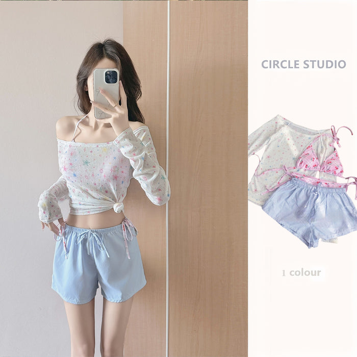 Wholesale Sexy bikini split skirt four piece set, star cover, sun protection swimsuit