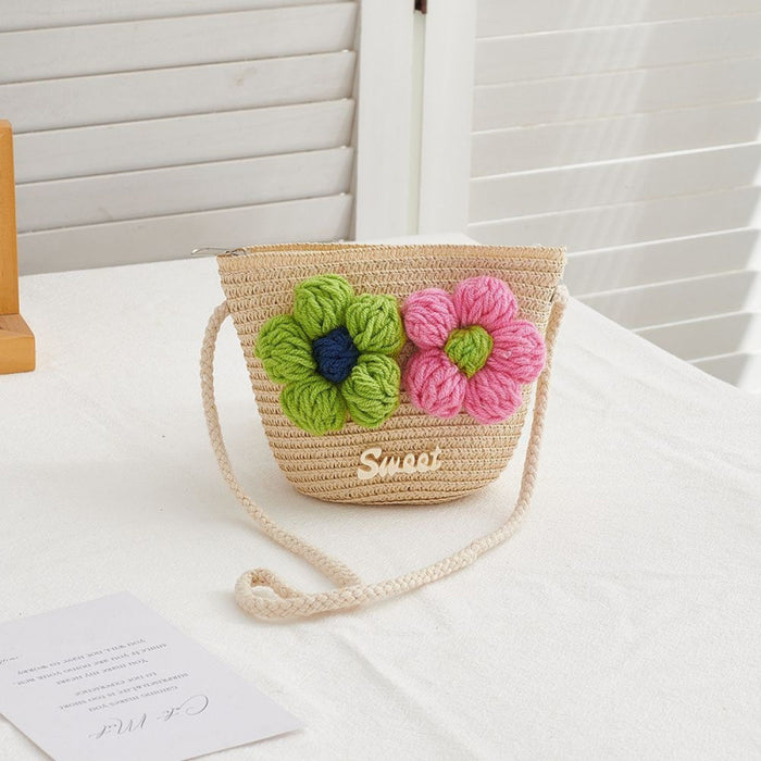 Wholesale Straw Woven Floral Crossbody Bag for Girls Cute Summer Purse