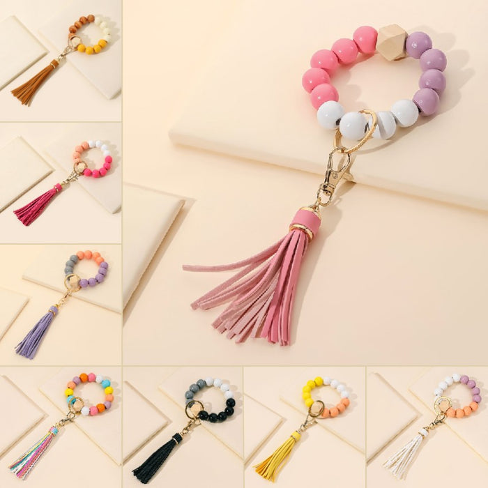 Wholesale Tassel Wooden Beads Imitation Silicone Beads Bracelet Keychain JDC-KC-RongRui022