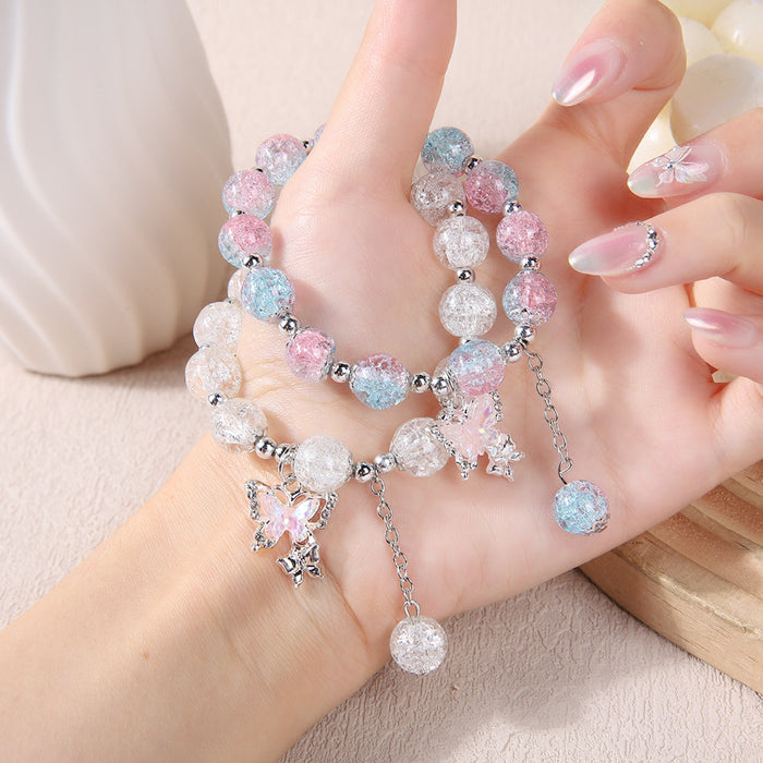 Wholesale New floral butterfly bead bracelet with niche design, crystal bracelet with trendy and versatile colorful accessories