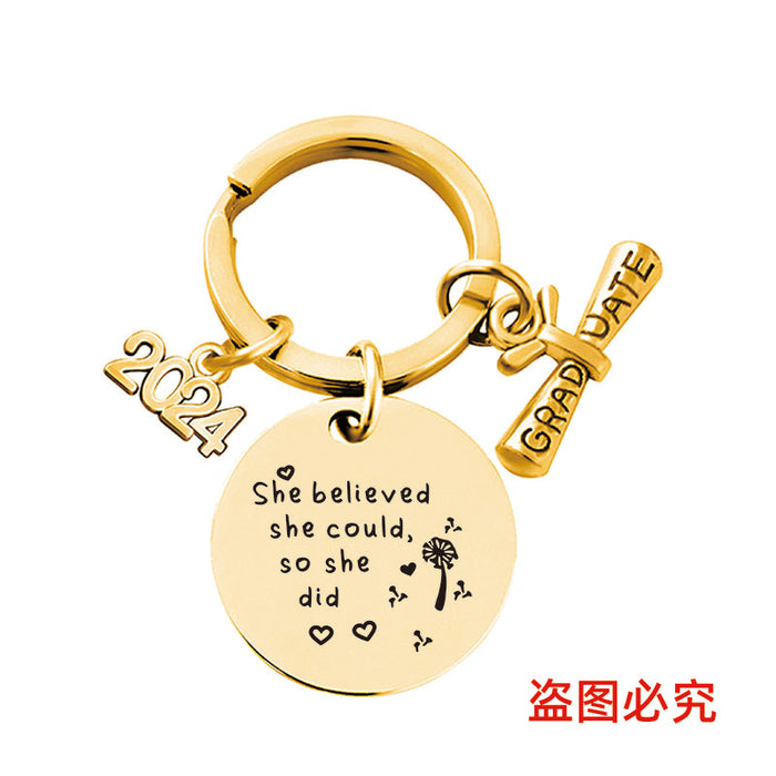 Wholesale Graduation Season Gift Round Stainless Steel Keychain JDC-KC-GangGu049