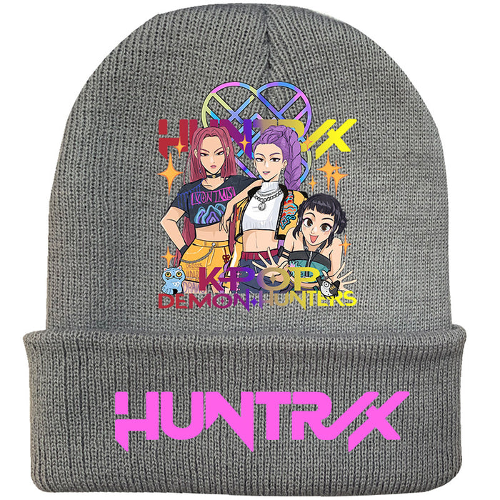 Wholesale Kpop Knitted hat fashion curled brim beanie printed