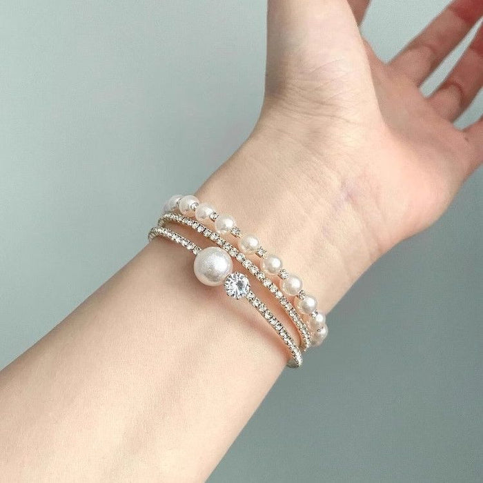 Wholesale  temperament rhinestone pearl multi-layer bracelet