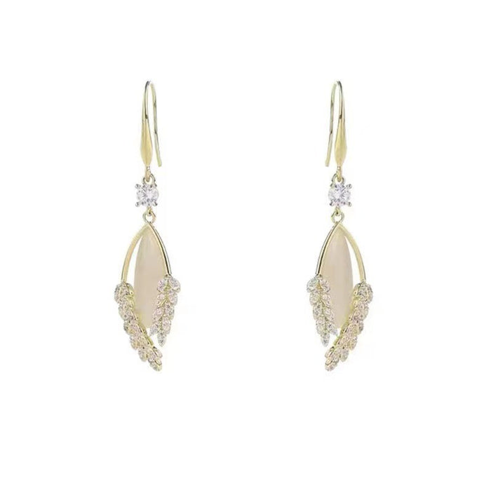 Wholesale New high-end cat eye stone wheat ear leaf earrings with a niche temperament, long style