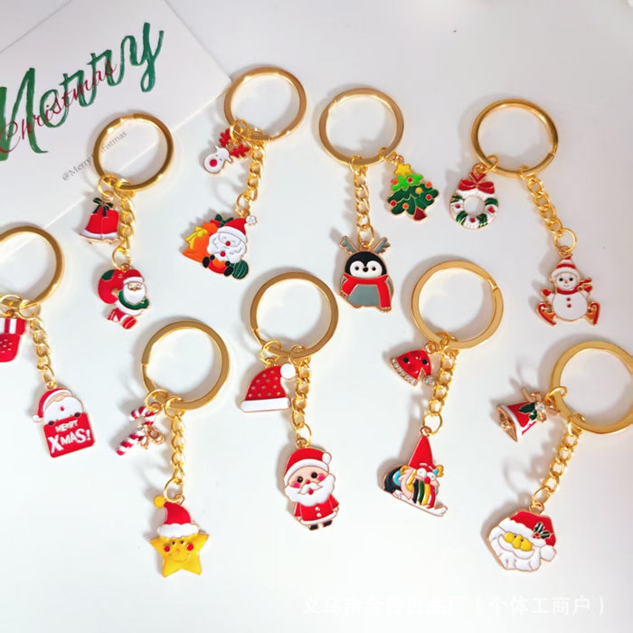 Wholesale Christmas keychain cartoon metal ornaments Christmas tree elk snowman cute creative bag pendant gift