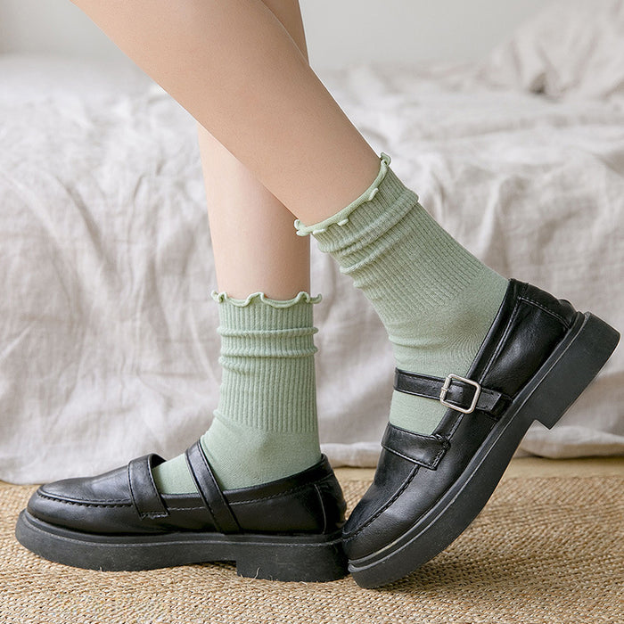 Wholesale Lace socks, mid tube socks, cotton, solid color long socks, stacked socks, long tube