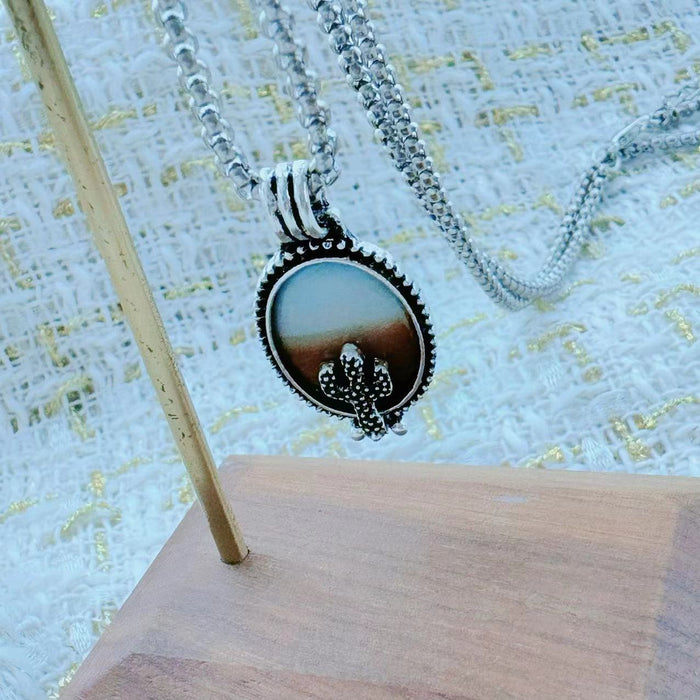 Wholesale Western Wind Sand Cactus Pendant Necklace Elliptical,  Small and Minimally Designed Alloy Jewelry