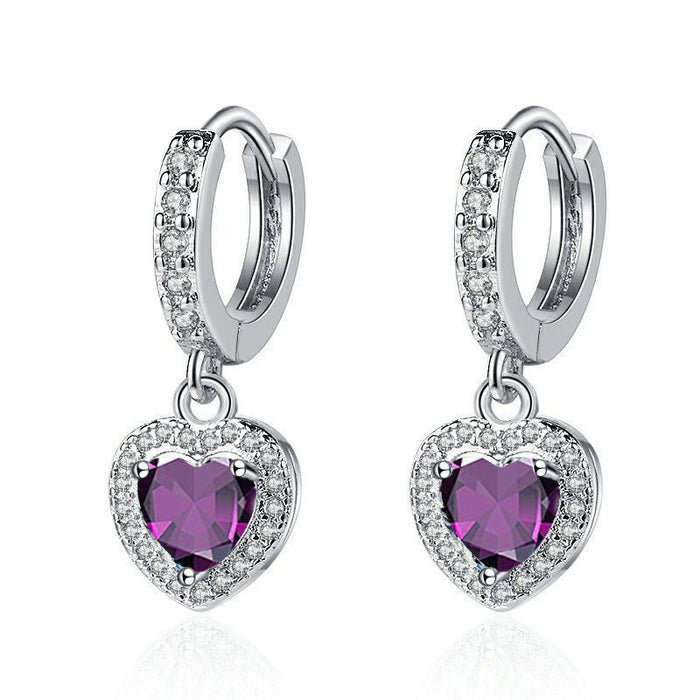 Wholesale Copper Inlaid Zircon Heart Earrings
