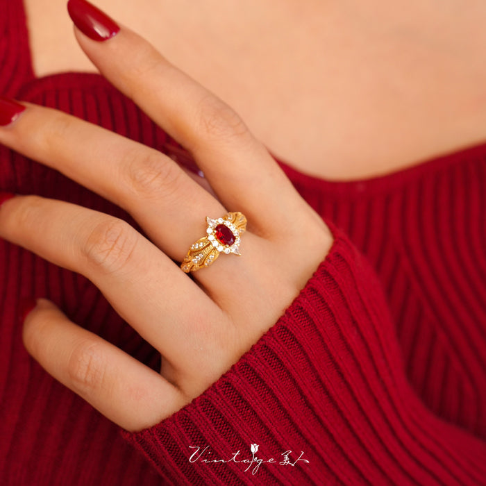 Wholesale High end retro design, niche ruby open-end ring