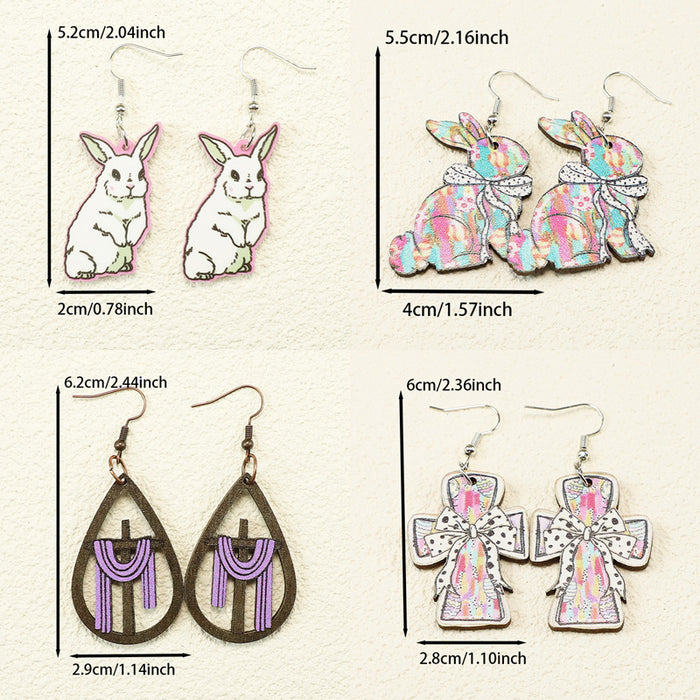 Wholesale Easter Retro Old Rabbit Hollow Cross Bow Women' s Acrylic Wooden Earrings