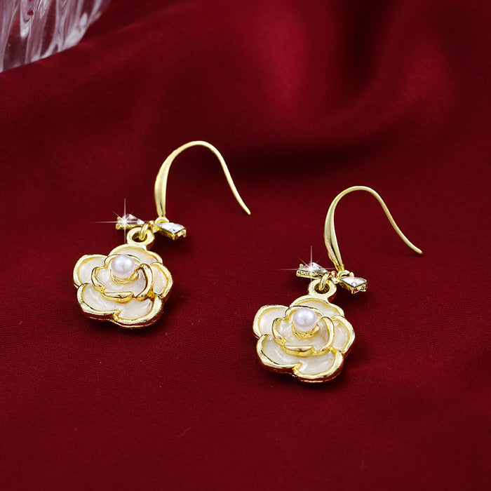 Wholesale Camellia bow earrings with niche design earrings