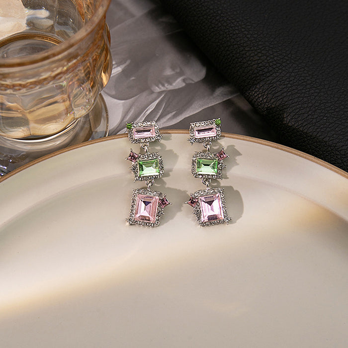 Wholesale Silver needle sweet pink heart earrings simple micro-inlaid zircon pearl earrings bow earrings