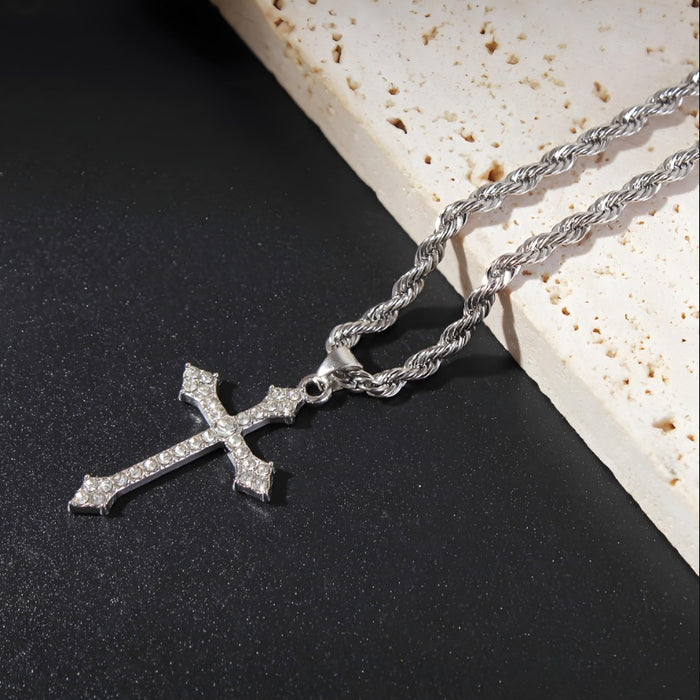 Wholesale Necklace accessories, street stainless steel full diamond cross collarbone chain wholesale
