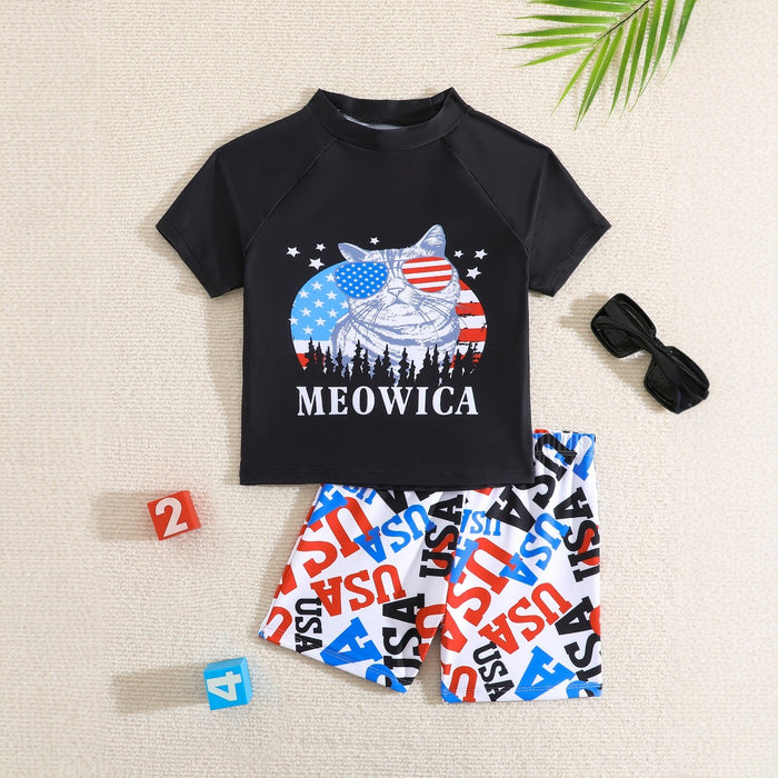 Wholesale Children's summer short sleeved letter T-shirt striped pants 2-piece set