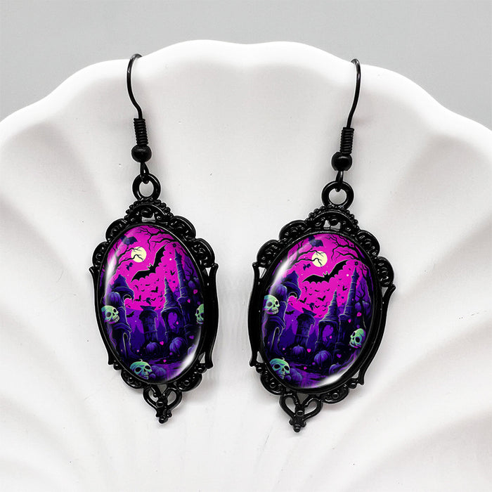 Wholesale  Bat Oval Skull Earrings Blood Moon Earrings Pumpkin Moon Deep Woods Black Earrings