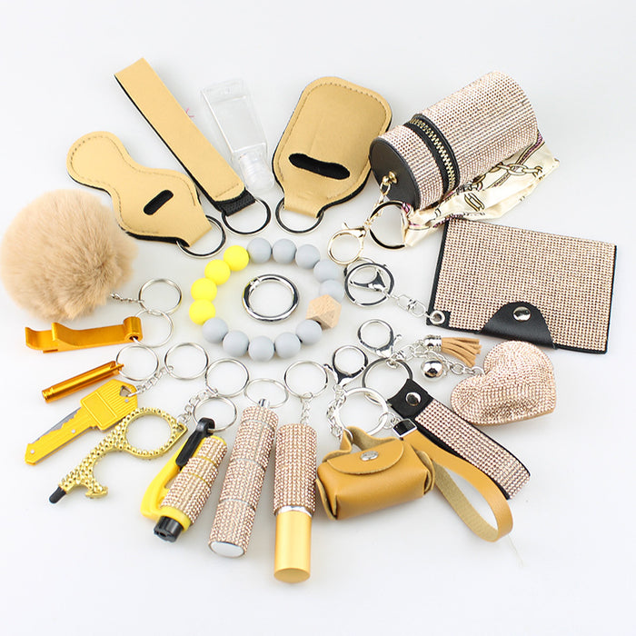 Wholesale Decorative 19 Piece Bag Charm Set In White Adult Keychain Accessory For Resale