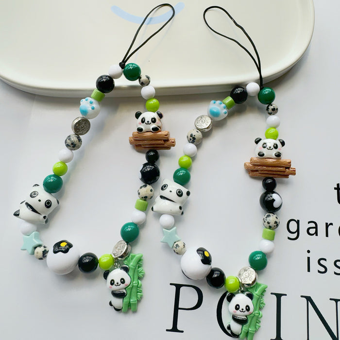 Wholesale   cartoon panda beaded mobile phone chain cute bag pendant