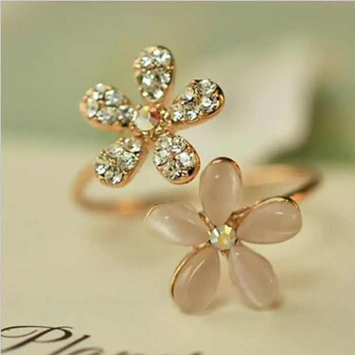 Wholesale Cat's Eye Stone Exquisite Small Flower Open Ring, niche and high-end, index finger ring, daisy petal ring
