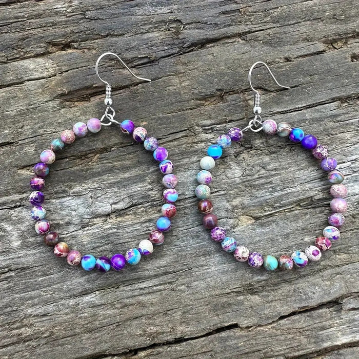 Wholesale Retro fashion hollow round bead earrings with colorful emperor stone beads