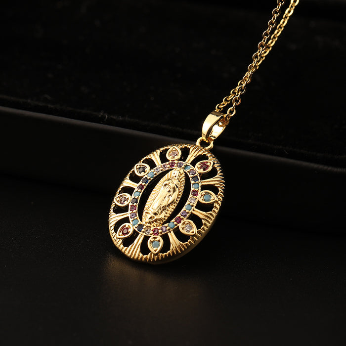 Wholesale Copper Micro-Inlaid Colored Zircon Pendant Necklace JDC-NE-ShangY033