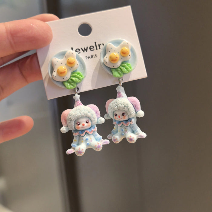 Wholesale Cute circus doll silver pin earrings cute cartoon manufacturers