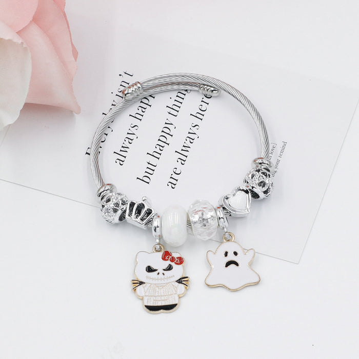 Wholesale Women' s Stainless Steel  Skull Ghost Beaded Bracelet MOQ≥2