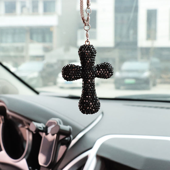 Wholesale Simple Black Rhinestone Cross Car Hanging Ornament Interior Decoration Gift