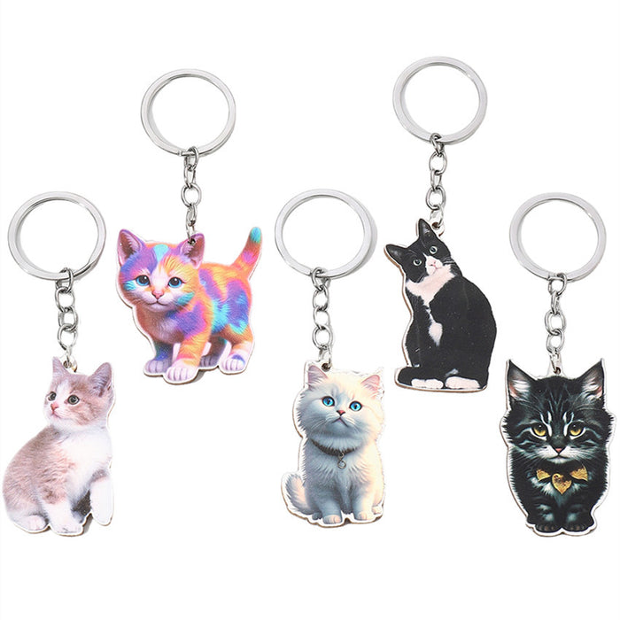 Wholesale Cute Cartoon Kitten Wooden Keychain JDC-KC-RongRui009