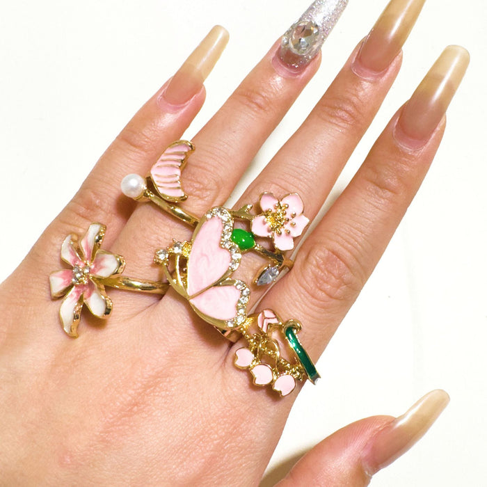 Wholesale Flower Pearl Ring Set – Fashion Accessory Dripping Oil Design MOQ≥5
