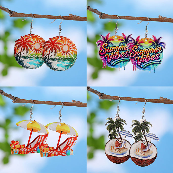 Wholesale Holiday Style Colorful Tropical Palm Tree nut Tree Sun Acrylic Pendant Earrings Beach Earrings