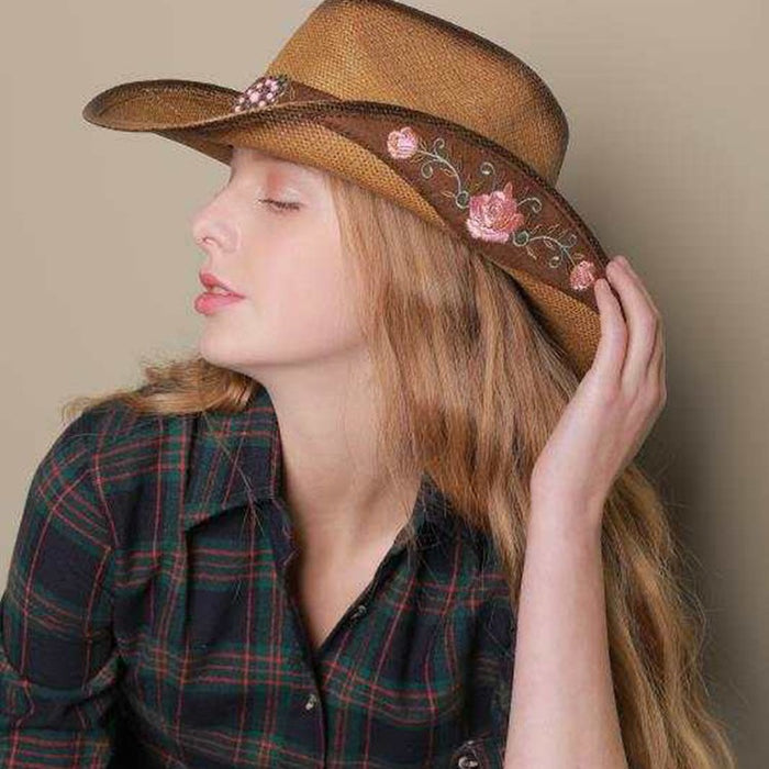 Wholesale Summer Straw Cowboy Hat Embroidery Breathable Sunshade JDC-FH-DG012