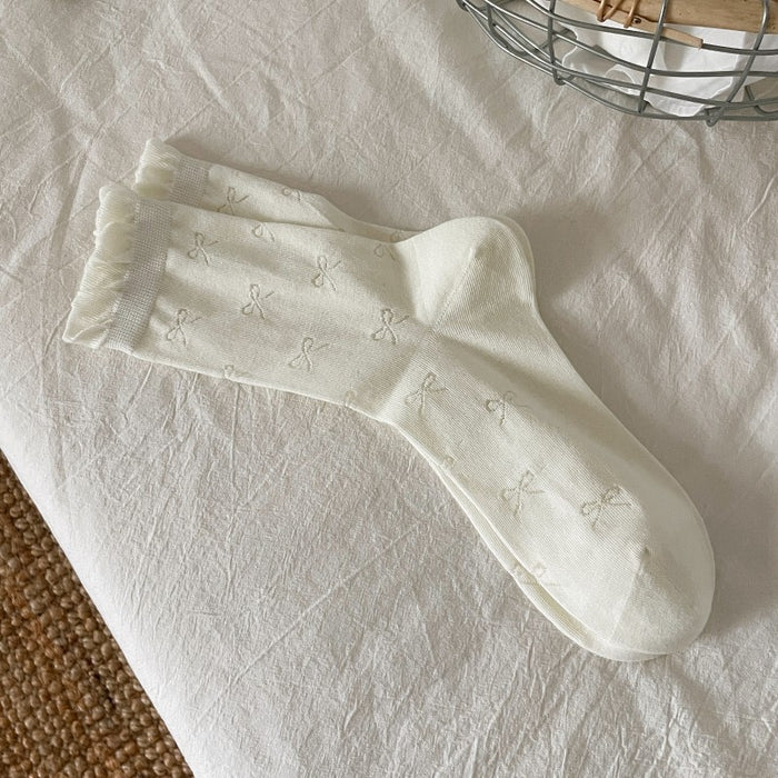 Wholesale Socks, children's thin bow, mid tube socks, versatile lace pile socks, cotton socks