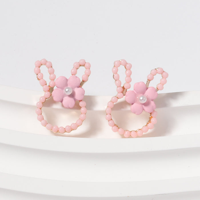 Wholesale Rabbit Head Alloy Inlaid Rice Bead Earrings JDC-ES-YueLi027