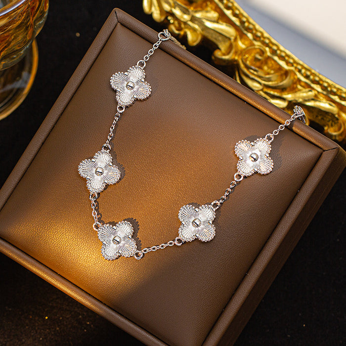 Wholesale Titanium Steel Four-Leaf Clover Necklaces Earrings Bracelet Set